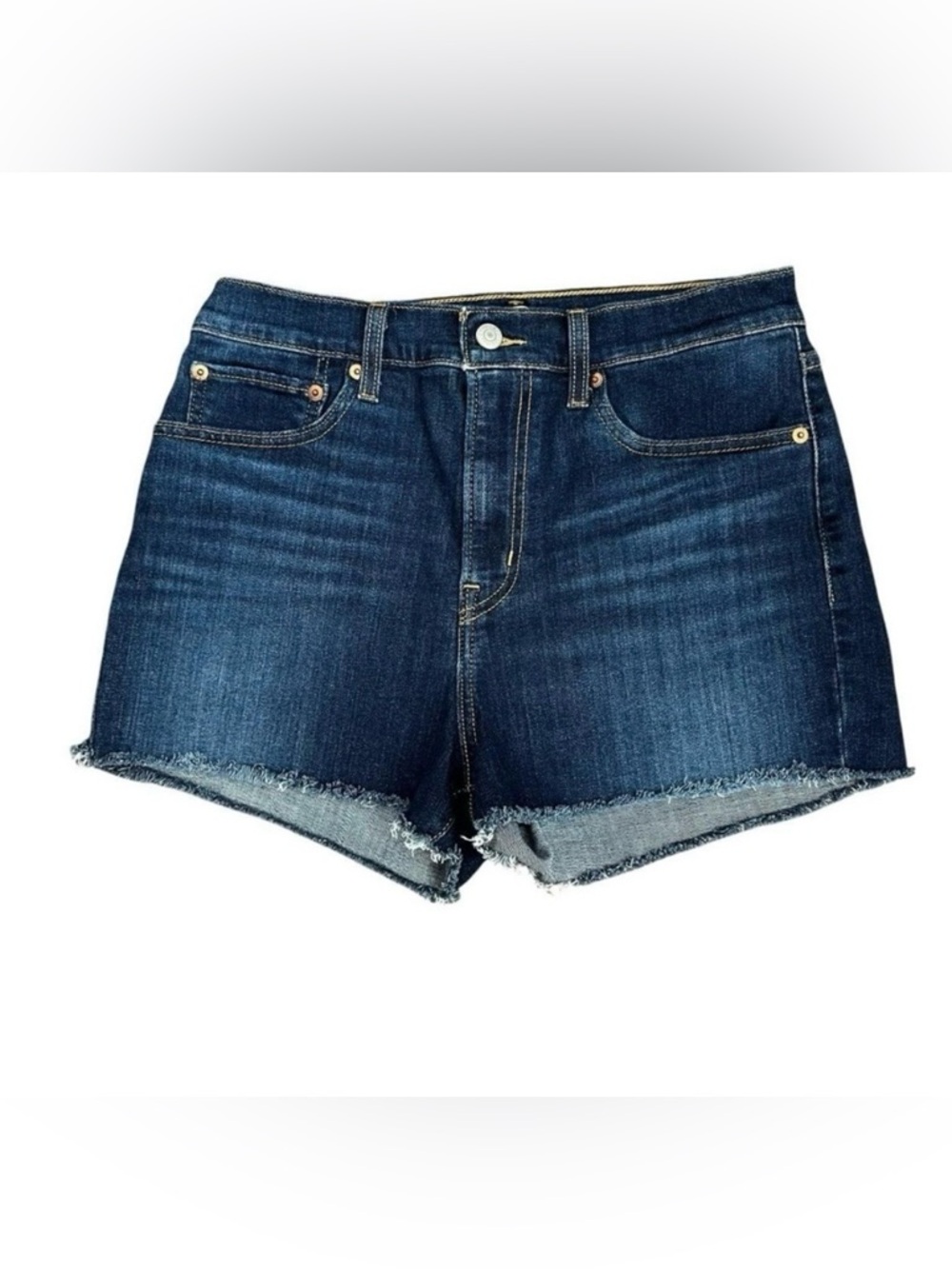Levi’s High Rise Raw Hem Denim Shorts Beach Summer Blue 30